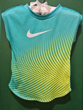 Nike Aqua & Neon Yellow Gradient Athletic Tank with White Swoosh